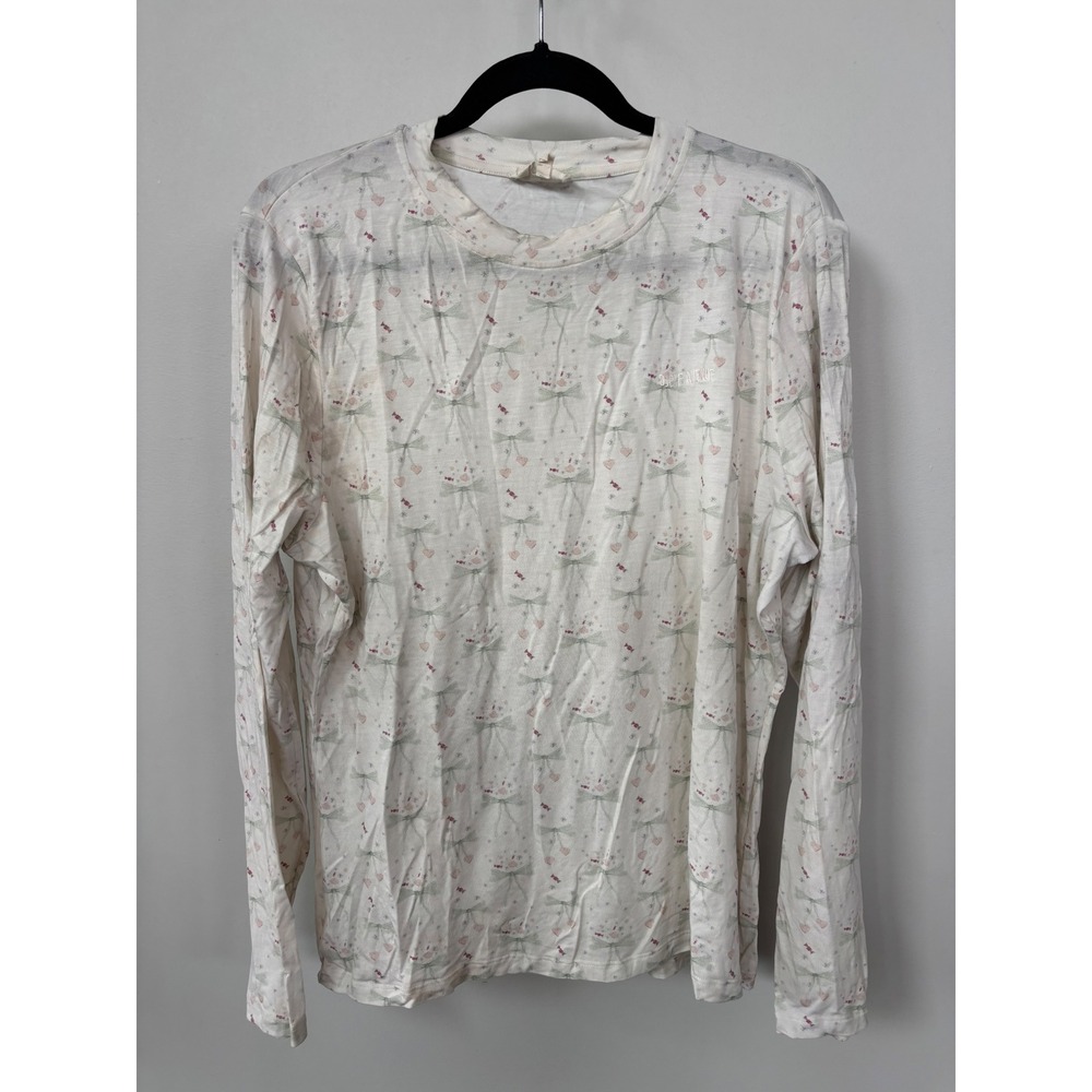 Djerf Avenue Sofia Richie Grainge Bow Heart Print Long Sleeve Top Cream Large